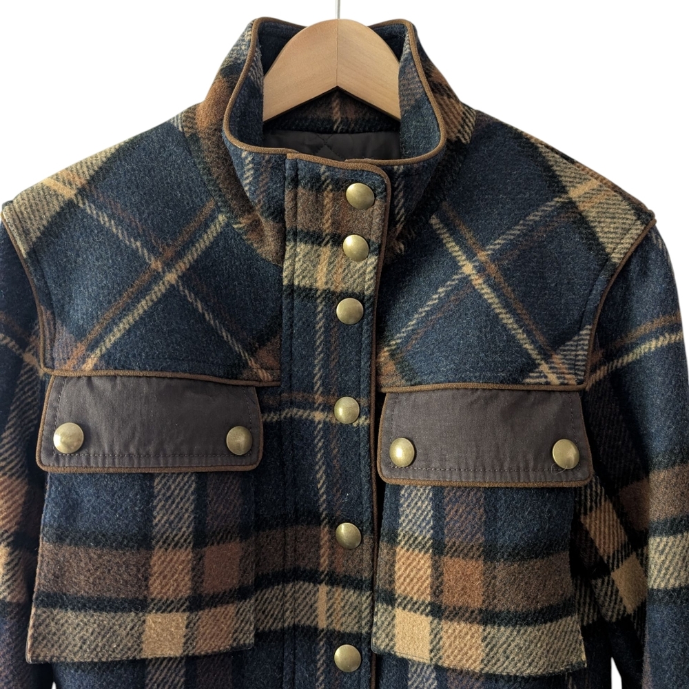 Veronica Beard Jadis Wool Plaid Bomber Jacket Size 0 Coat - Picture 6 of 12